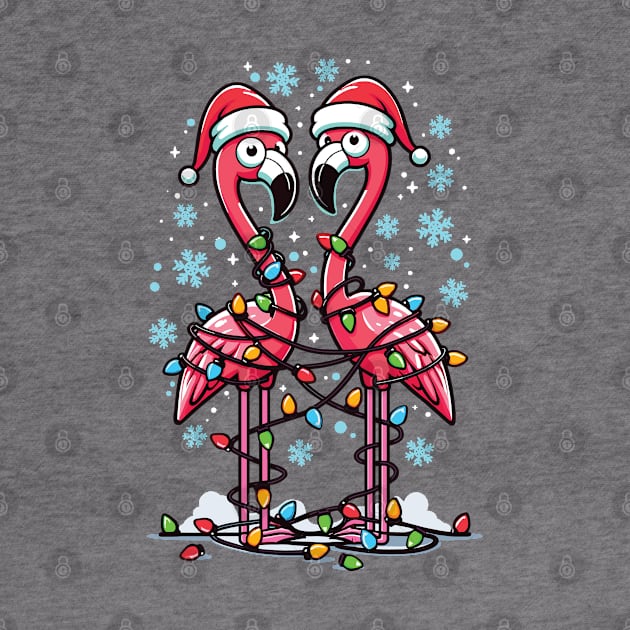 Festive Flamingos Tangled in Christmas Lights by Graphic Duster